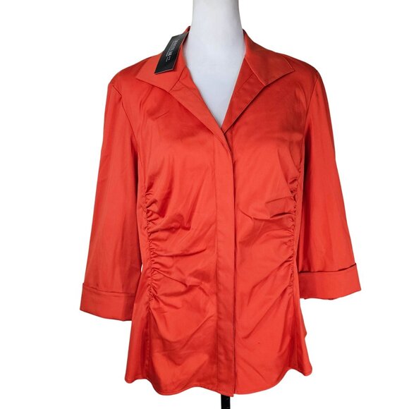 Lafayette 148 NY Orange Ruched Button Up Shirt 12 Structured Stretch Office - Picture 1 of 11